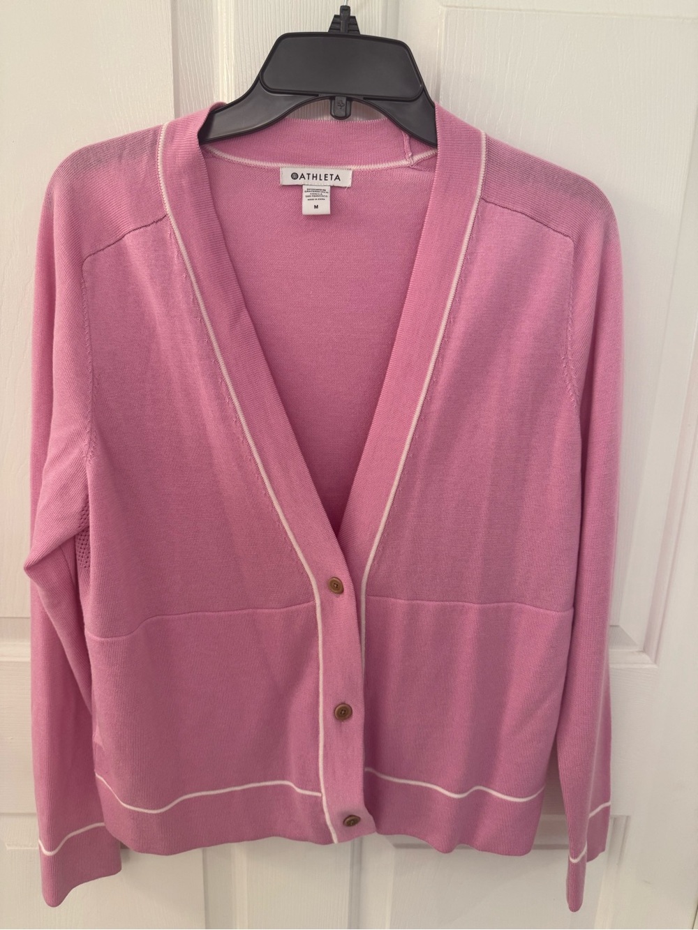 Athleta Light Pink Lightweight- Cardigan with White Trim Women’s Size Medium